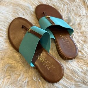 ⭐️SOLD ⭐️ Teal + Leather Thong Sandals Size 6